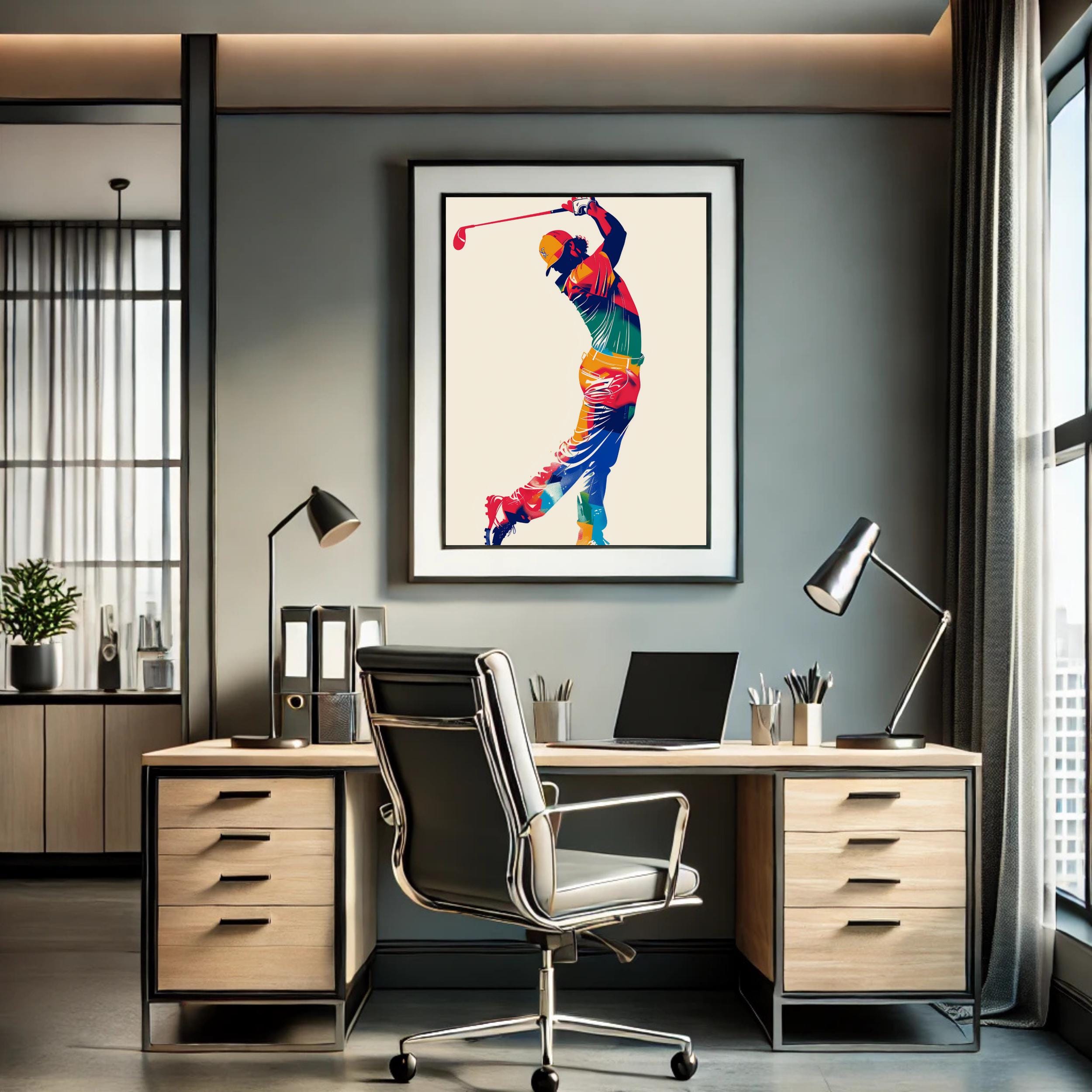 Stylish Golfer Swinging in Action Poster