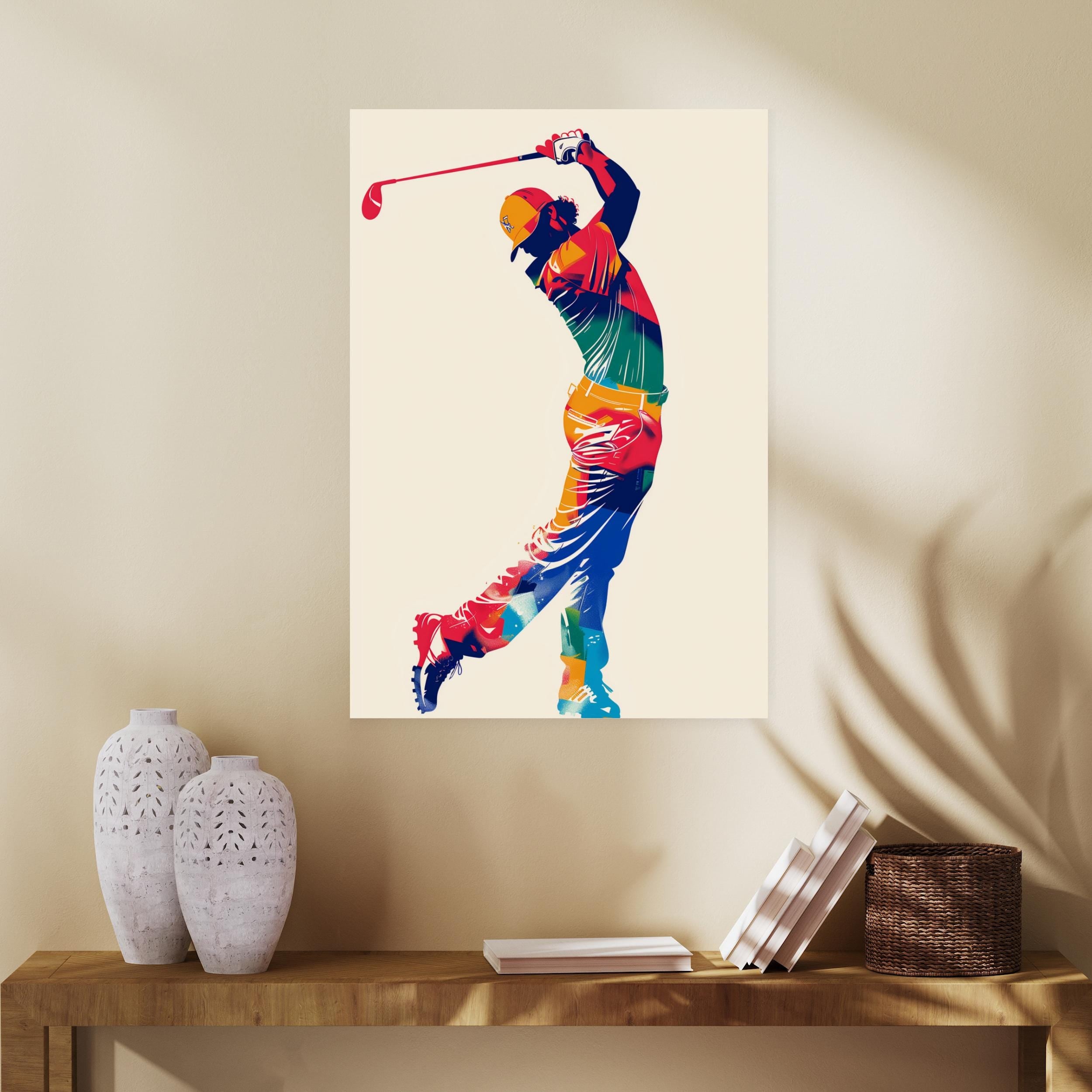Stylish Golfer Swinging in Action Poster