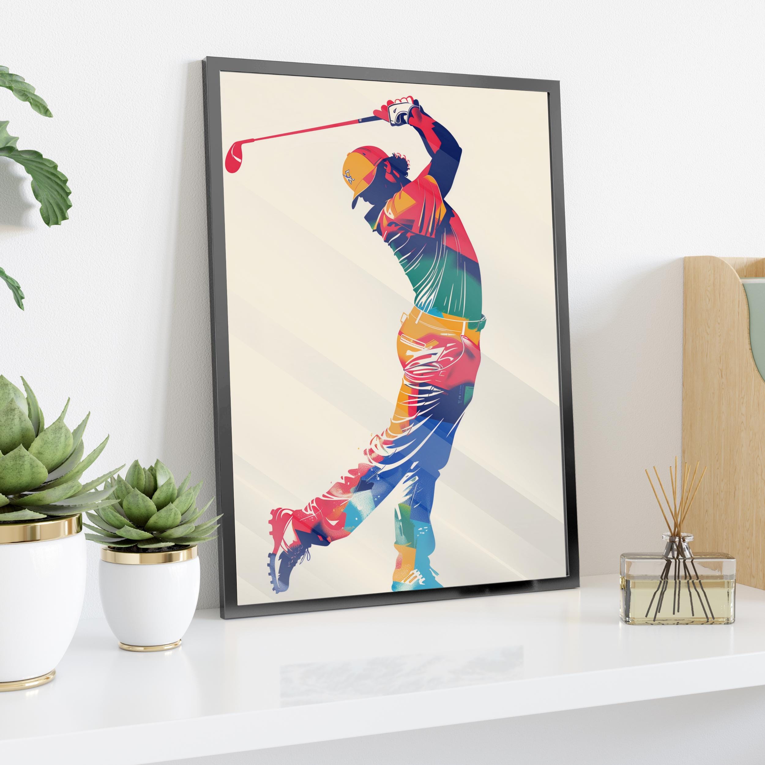 Stylish Golfer Swinging in Action Poster